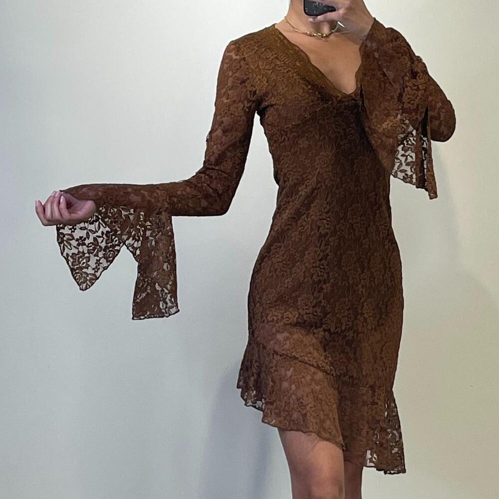 Brown Lace Asymmetrical Dress
